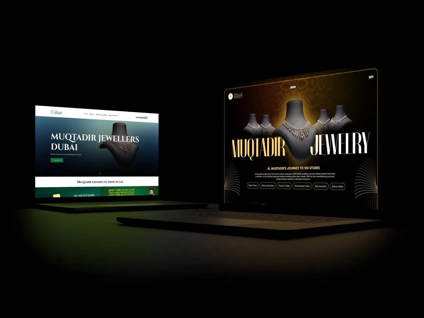 Muqtadir Jewellers website shown on two laptops